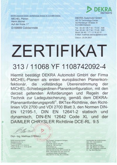 K1600_Dekra Zertifikat